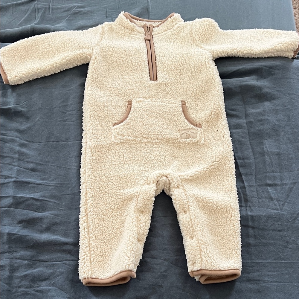 Carter's Cream Sherpa Footed One-Piece with Tan Trim
